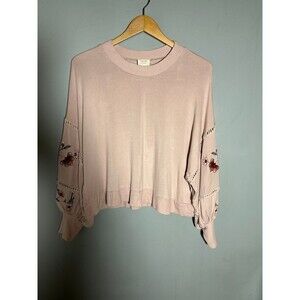 Harper Heritage Womens Pink Balloon Sleeve Cropped Drop Shoulder Sweater